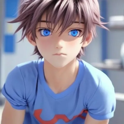 Prompt: Super Cute anime boy, blue messy hair, wearing a cute bandage, beautiful eyes