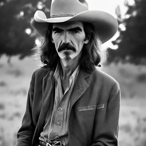Prompt: George Harrison as a cowboy in 1965, photorealistic