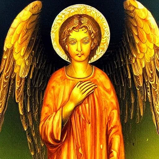 Prompt: an angel, golden, saint.
