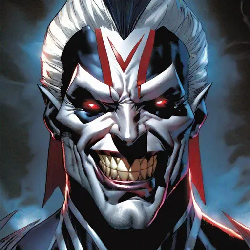 Prompt: Mister Sinister from the X-Men comics in a labratory, grinning, glowing white eyes, pale white face, warm spotlights, from different angles, studio lighting, action shot, 4k render, cover art. 