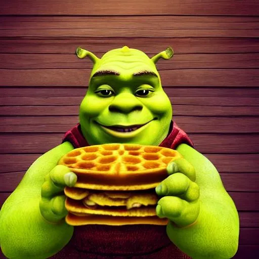 Prompt: Shrek eating waffles, smooth art, 8k