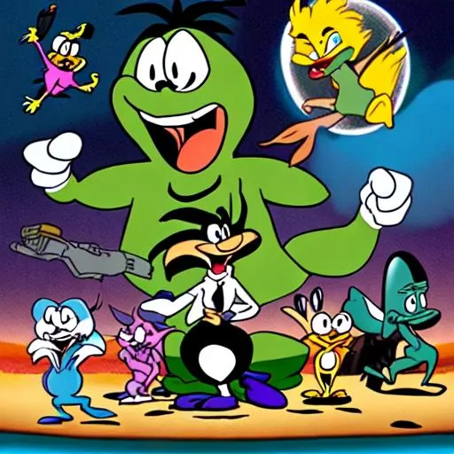 Prompt: Looney toons with aliens attacking