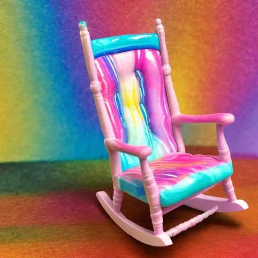 Prompt: Miniature Rocking chair in the style of Lisa frank