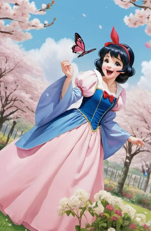 Prompt: kinomoto sakura, garden, flowers, two side up, as Snow White from Disney,
((Dress)), happy, open mouth,CLAMP, shojo, shoujo, manga, cute, pastel, soft, sakura, kinomoto