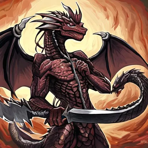 Prompt: dragon holding a butcher's knife