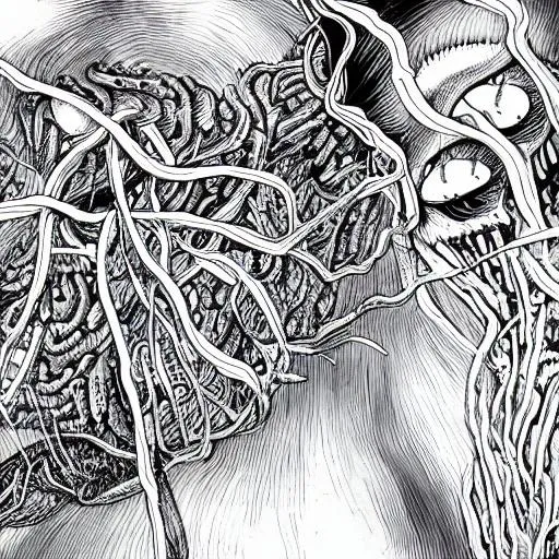 Junji ito pen style super detailed brain nerves spr... | OpenArt