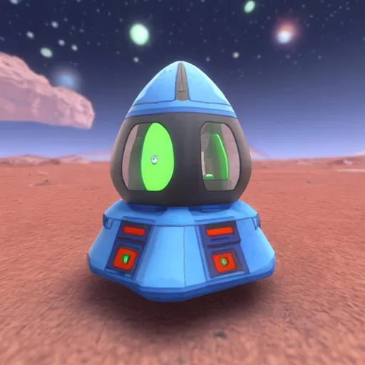 Prompt: generate a small blue martian. in a mini spaceship.
