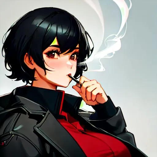 Prompt:  (female, short black hair) Smoking, 8k, UHD, Highly detailed, as a detective