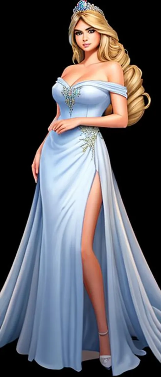 Prompt: a realistic feminine elegant princess Rapunzel, HD, mix of Kate Upton and Emily Ratajkowski, Diamond face, dress