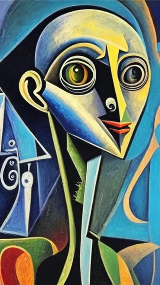 Prompt: An oil canvas painting of an alien in the style of picasso