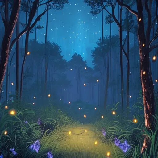 Prompt: Forest with fireflies 