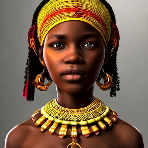Prompt: beautiful strong african tribe girl, old African style, 4K, high resolution, sharp details, realistic portrait, 4K