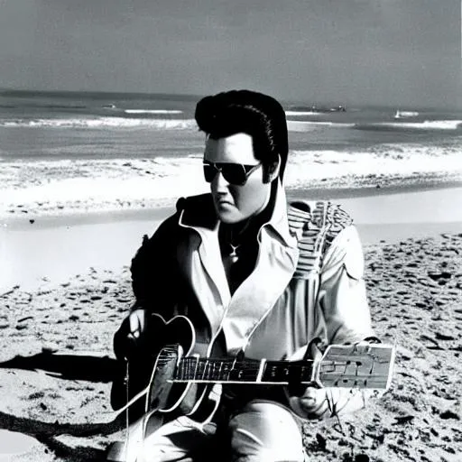 Prompt:  elvis at the beach