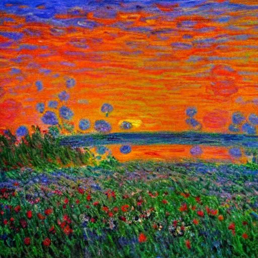 Prompt: monet style flowers sunset
