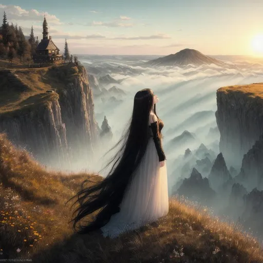 Prompt: photo full body, 1girl, 20 years old, translucent ghost girl, fading away,  long black hair, black goth makeup, floating in the air, above a hill, rising sun, parted bangs, etheral, highly detailed, detailed and high quality background, oil painting, digital painting, Trending on artstation , UHD, 128K,  quality, Big Eyes, artgerm, highest quality stylized character concept masterpiece, award winning digital 3d, hyper-realistic, intricate, 128K, UHD, HDR, image of a gorgeous, beautiful, dirty, highly detailed face, hyper-realistic facial features, cinematic 3D volumetric, illustration by Marc Simonetti, Carne Griffiths, Conrad Roset, 3D anime girl, Full HD render + immense detail + dramatic lighting + well lit + fine | ultra - detailed realism, full body art, lighting, high - quality, engraved | highly detailed |digital painting, artstation, concept art, smooth, sharp focus, Nostalgic, concept art,