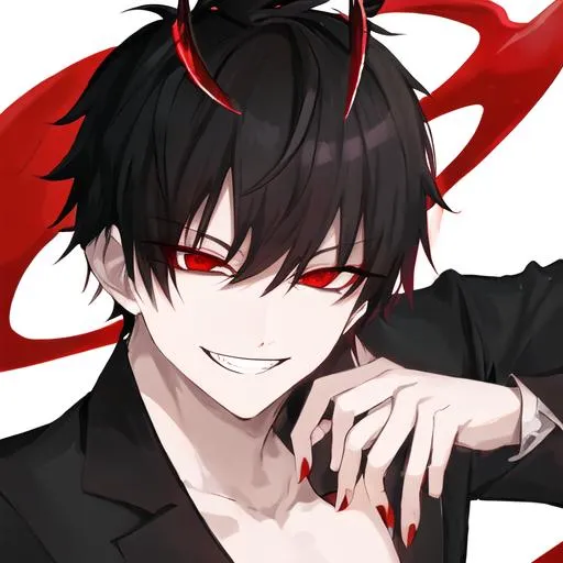 Damien as a demon (male, short black hair, red eyes)...