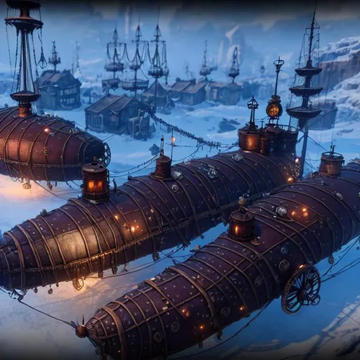 steampunk airship village frostpunk 8k HDDR | OpenArt