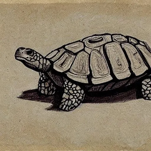 Prompt: A Neolithic drawing of a tortoise