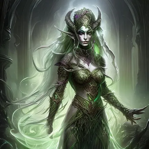 Prompt: Create an image of a fantasy character called the Veiled Enchantress
