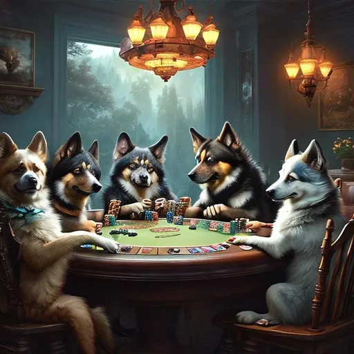 Prompt: A group of dogs playing poker

dreamy natural colors, intricate details + diffused light + fantasy painting + ultra realistic + unreal engine