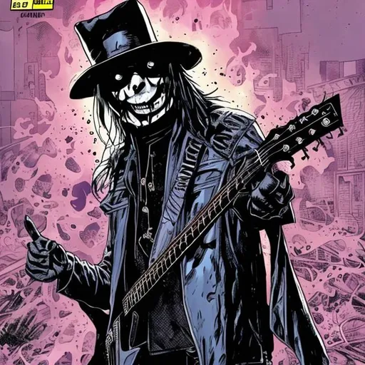 Prompt: Mick Mars as a comic book villain