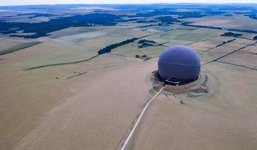 Prompt: aerial photography of a rural area with a neutrino on top of it