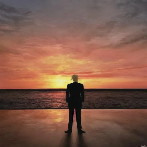 Prompt: Donald trump's Last good bye Infront of a sunset 