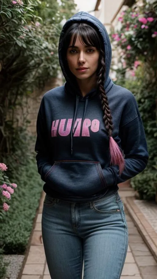 Prompt: Polaroid photography,Photorealistic, a woman from spain in a pink anime hoodie blue jeans braid black hair lush garden background,extremly insanely epic and stunning,insanely detailed,cinematic lighting,insanely intricate,hdr,4k,8k,unreal engine,octane render