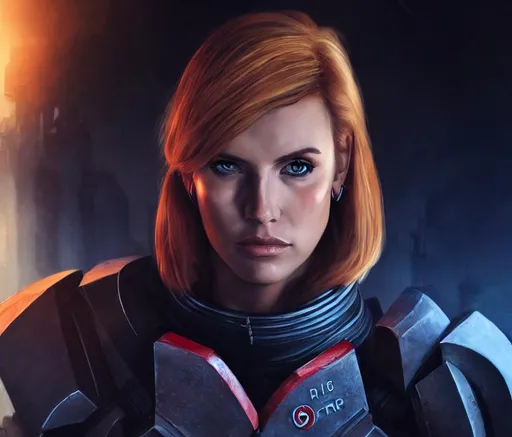 Portrait of commander shepard with bleached hair and... | OpenArt