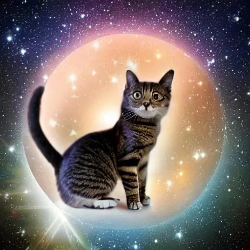 Prompt: Mystery cat floating in cosmos
