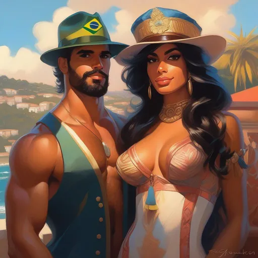 Prompt: Brazilian gigachad meets Argentinian femboy, cartoony style, extremely detailed painting by Greg Rutkowski and by Henry Justice Ford and by Steve Henderson 