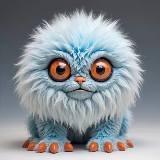 Prompt: hyper real cute fluffy, icy blue fur creature
, with 1 large bulging
orange eye,  
