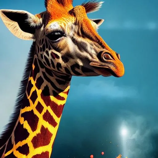 Prompt: "A Stunning Hyper Realistic 3D Digital Illustration; Paint Splatter Beautiful Giraffe With Small Horns On Its Head; Dripping With Paint; HD Affinity Photo; Splashes Of Liquid; Canvas Textures; Stylised Portrait; Digital Art Animal Photo; Exquisite Digital Illustration; Speedart; Surrealistic Digital Artwork; GCSociety; Saturated; Sam Spratt + Mike Winkelmann + Chambliss Giobbi + William Geissler + Petros Afshar", intricate details, HDR, beautifully shot, hyperrealistic, sharp focus, 64 megapixels, perfect composition, high contrast, cinematic, atmospheric, moody 
