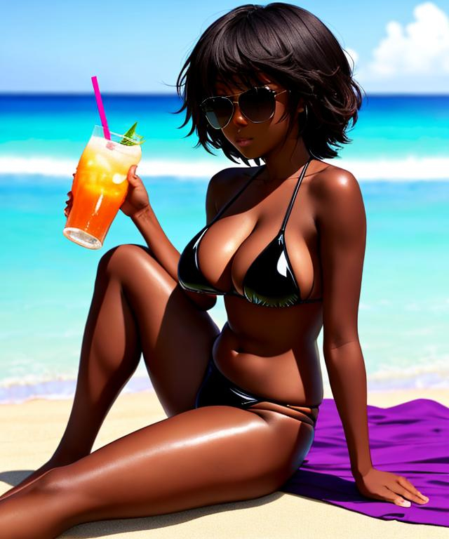 Dark Skinned Anime Girl Laying On Cloth At Beach We Openart