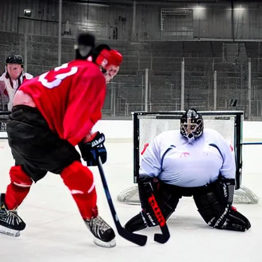 Prompt: A fat man playing hockey terribly