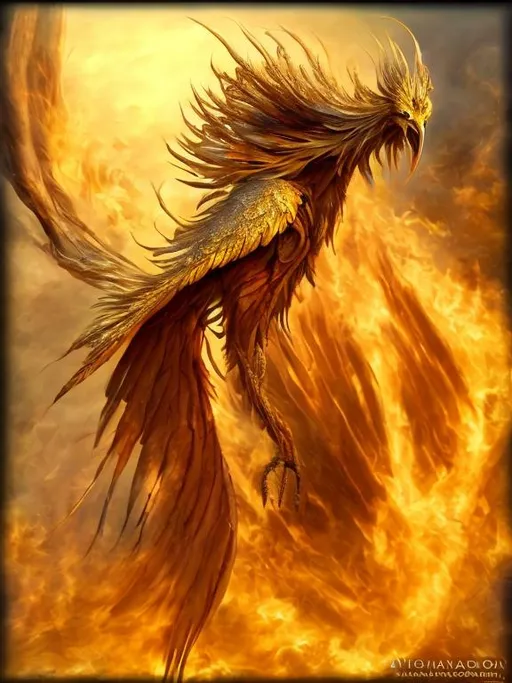 Prompt:  Insane and Beautiful phoenix humanoid, front view, cinematography, best art, insanely detailed and intricate, elegant, hyper realistic, delete super detailed, gold background, 8k, trending on artstation, dark blue to yellow