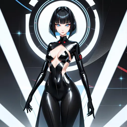 Prompt: a lonely AI girl, very tall, thick thighs, wide hips, long legs, slender arms, slender waist, big beautiful symmetrical eyes, intriguingly beautiful face, aloof expression, bob haircut with bangs, wearing Post-Humanist Anarchoprimitivism HyperGrunge fashion clothes, 12K resolution, hyper quality, hyper-detailed, hyper-realistic, hyper-professional