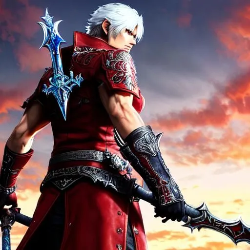 Prompt: Dante from Devil May cry, insanely detailed, Full HD, highly detailed, full body, perfect composition, complex intricate detail and quality.