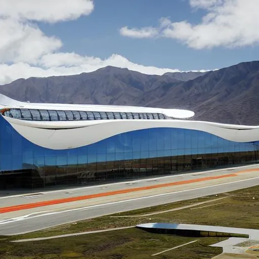 Prompt: The central building of the Andean airport should fuse the styles of Moon Hoon, Hiroshi Nakamura & NAP, and Norman Foster, with the Andean condor as the main source of inspiration. The building should have a sleek, modern look, with a facade that resembles the wings of the condor, made of steel and glass. The use of bright colors and playful shapes, characteristic of Moon Hoon's style, should be incorporated into the design.

Hiroshi Nakamura & NAP's influence should be reflected in the use of natural elements, such as wood and stone, creating an organic feel that blends seamlessly with the surrounding Andean landscape. The use of lighting should also be a key feature, with the building designed to allow natural light to flow freely and incorporate elements of the Andean skies.

Norman Foster's influence should be reflected in the use of high-tech materials and cutting-edge design. The building should be designed with functionality in mind, featuring a spacious and comfortable interior that allows for efficient movement of passengers. The design should also incorporate energy-saving technologies and sustainable practices.

To incorporate elements of the airport, the design should feature an observation deck that allows visitors to watch planes parked on the runway. The deck should be designed with a mix of traditional and modern elements, incorporating Moon Hoon's playful shapes, Hiroshi Nakamura's natural elements, and Norman Foster's high-tech materials.

The design should be highly detailed, in 8k resolution, and capture the innovative spirit of the Andean landscape. The final digital illustration should be created using advanced software such as SketchUp, Rhino, or AutoCAD, to ensure a hyper-realistic rendering that accurately represents the design vision