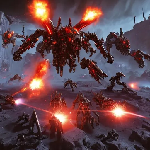 Prompt: Mechs fighting aliens in hell