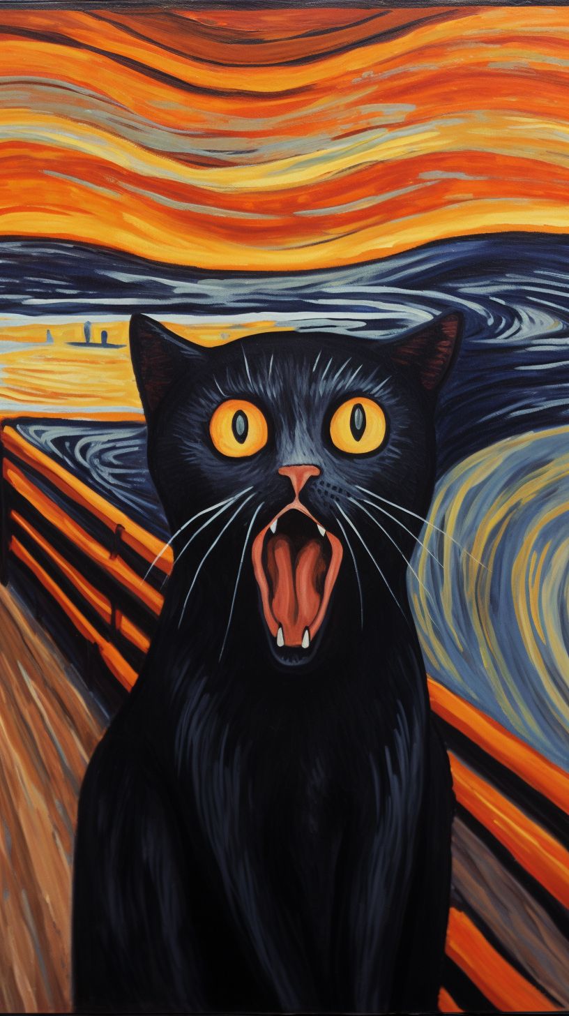 Prompt: scream painting as a cat