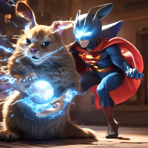 Prompt: superhero high-quality using telekinesis on a bunny that is made of water