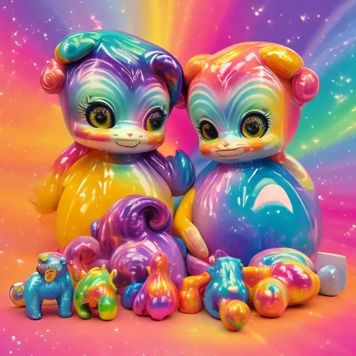Prompt: Vintage toys in the style of Lisa frank