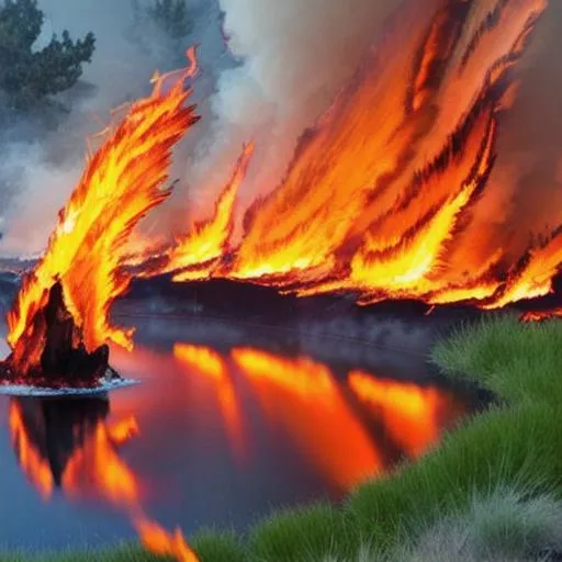 Prompt: Fire Lake , burning water , flames 