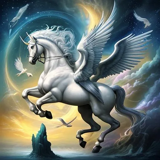 Prompt: Beautiful creation-pegasus in a dreamscape