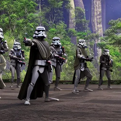 Prompt: A group of Jedi holding lightsabers, Planet Yavin IV in the background, photo realistic
