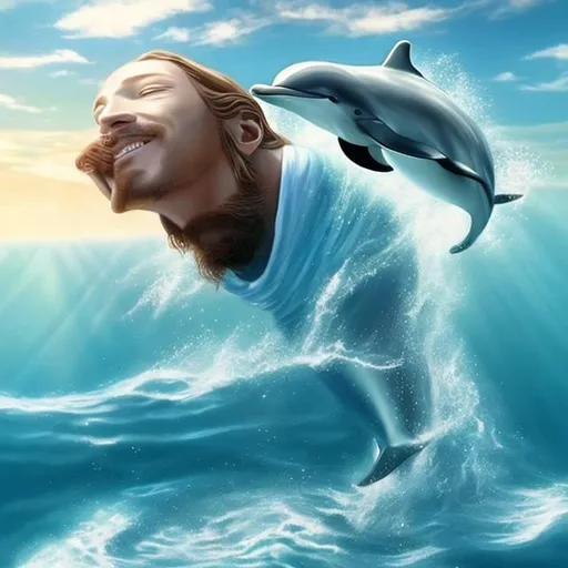 Prompt: actual photo of dolphin jesus, surprise me