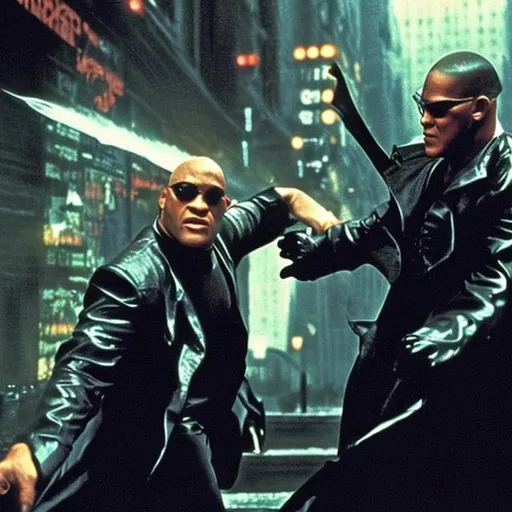 Prompt: Morpheus is fighting Neo!