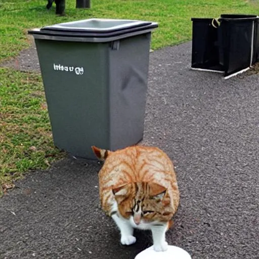 Prompt: Cat eating trash
