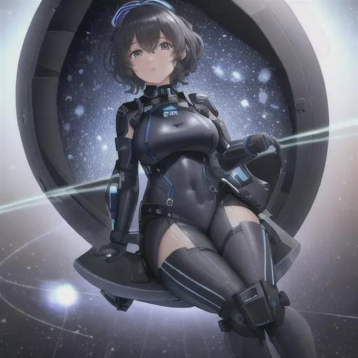 Prompt: Code:Error;1989266100;Seed:2517826, Function: Ai (Auto Humanly activity),Hyper Realistic Quality Detailed, model, 4k, beautiful woman indigo curly short hair, looking into the camera, space suit, space helmet, full body, in outer space, big tiddy